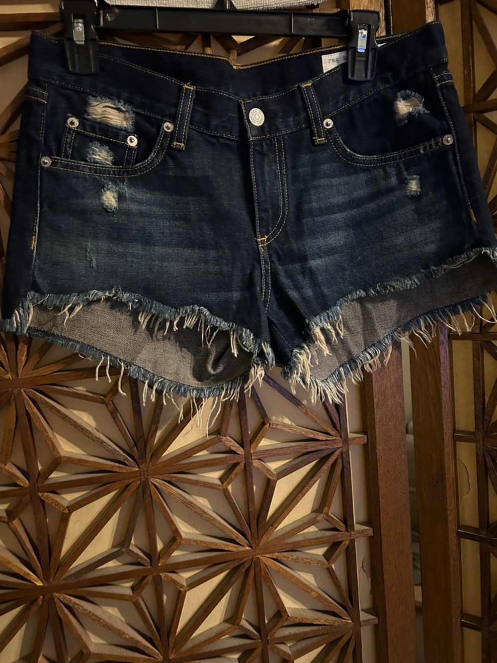 rag & bone Dark Blue Distressed Frayed Denim Shorts Doris 26